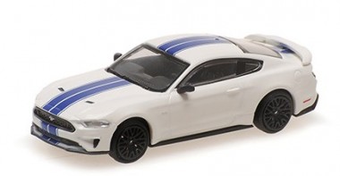 Minichamps 870087026 Ford Mustang weiß/Streifen blau (2018) 